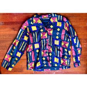 Vintage 90’s Chico’s Silk Black Pink Embellished Windbreaker Jacket Small Med